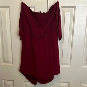 Burgundy Off-Shoulder Romper